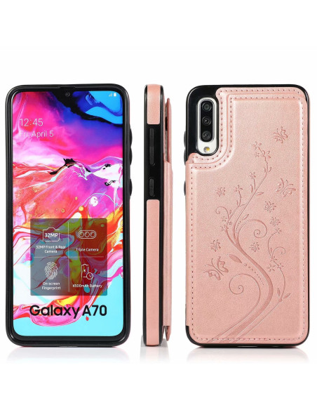Samsung A70 Stöttåligt Skal Korthållare 3-FACK Flippr V2 - Rosenguld