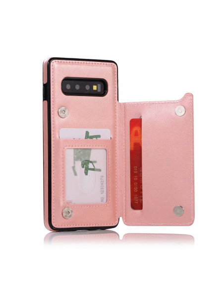 Svart och roseguld flip-skal för Samsung S10 Plus med öppet kortfack och tre kortplatser