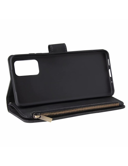 Svart plånboksfodral för Samsung S20 Plus med öppen dragkedja och fack för kort