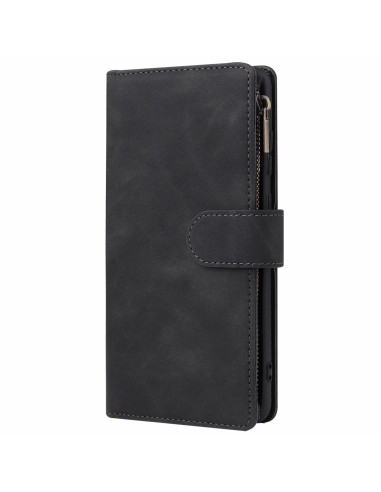 Stängt plånboksfodral i svart konstläder med zippered design för Samsung S20 Ultra