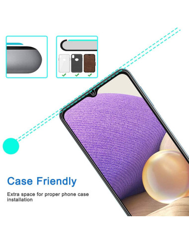 Samsung A32 5G härdat glas med fokus på skärmens passform och utrymme för fodral
