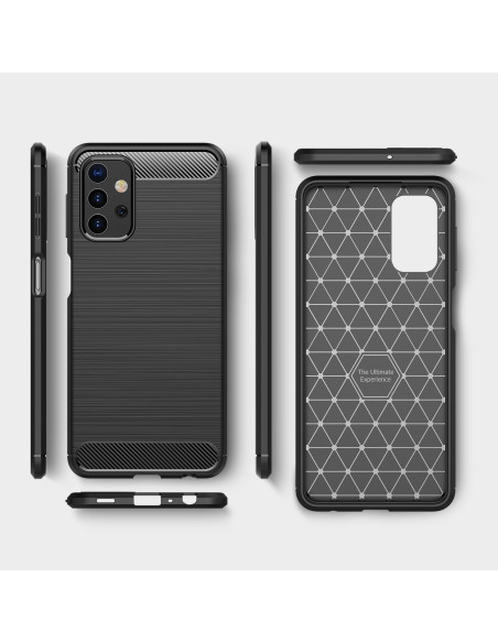 Samsung A32 5G SlimCarbon skal i svart, visat framifrån med geometrisk mönstring inuti