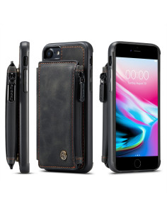 iPhone 7 Skal Korthållare &amp; Dragkedja 4-FACK CaseMe Flippr