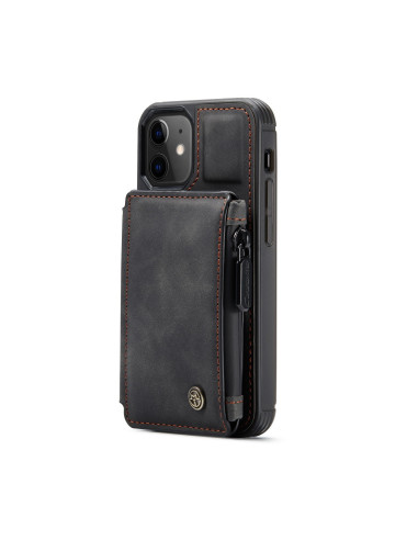 iPhone 12-skal med korthållare, sett från sidan med dragkedjan stängd