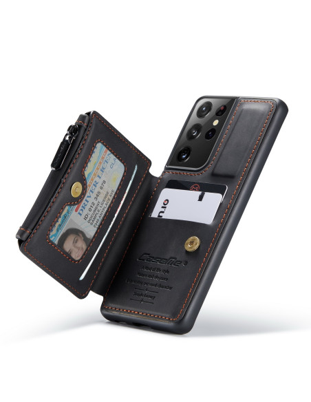 Samsung S21 Ultra Skal Korthållare &amp; Dragkedja 4-FACK CaseMe Flippr