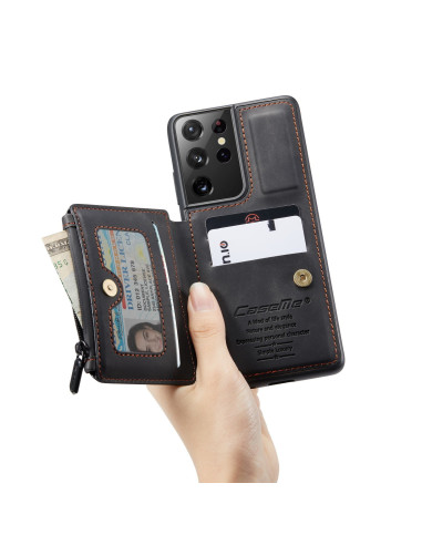 Samsung S21 Ultra Skal Korthållare &amp; Dragkedja 4-FACK CaseMe Flippr