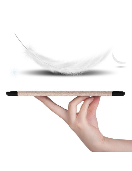 Sidan av svart fodral för Samsung Tab S5e, visar tunn design och veckad framsida
