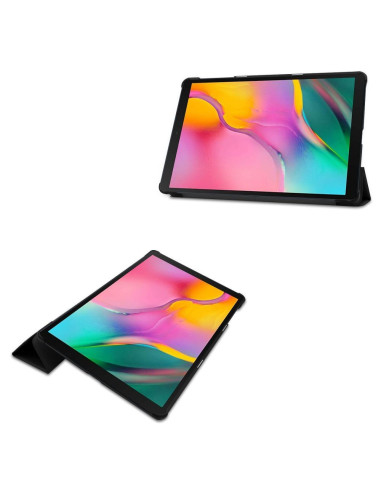 Samsung Tab S5e fodral i svart, uppfällt som stativ för visning av skärmen