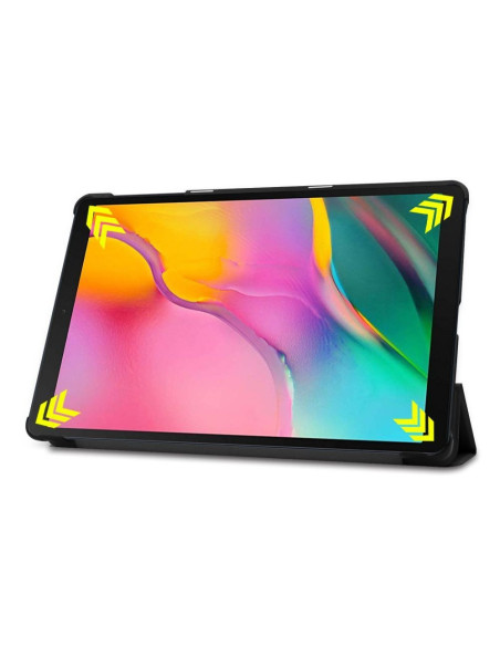 Samsung Tab S5e fodral i svart, visat framifrån med skärmen synlig och stativläge aktiverat