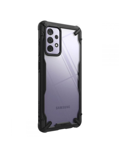 Samsung A72 5G skal Ringke Fusion X med svart ram och transparent baksida, sedd från sidan