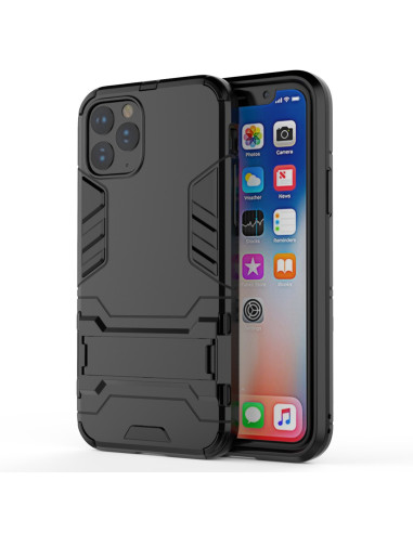 Svart stöttåligt skal för iPhone 11 Pro Max med kickstand, visat från sidan med telefonen insatt