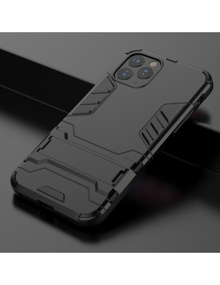 Svart stöttåligt skal för iPhone 11 Pro Max med kickstand, sedd snett bakifrån