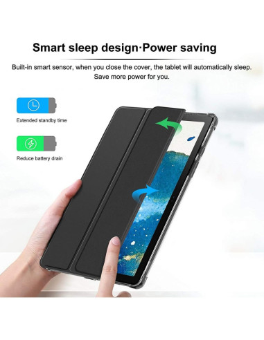 Närbild av Galaxy Tab A7 10.4" flipfodral med smart sleep-funktion och vikbar framsida