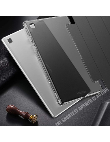 Galaxy Tab A7 10.4" flipfodral i transparent design som visar baksidan av surfplattan