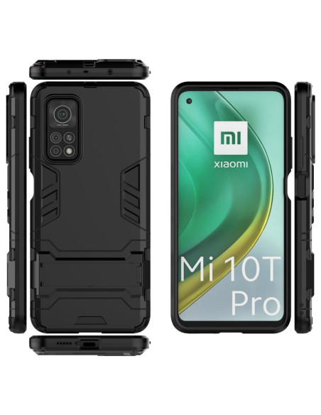 Xiaomi Mi 10T / 10T Pro stöttåligt skal med kickstand, visat från framsidan med telefon monterad