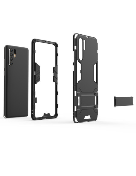 Svart stöttåligt skal för Huawei P30 Pro med kickstand, visat i detalj med avtagbart kickstand