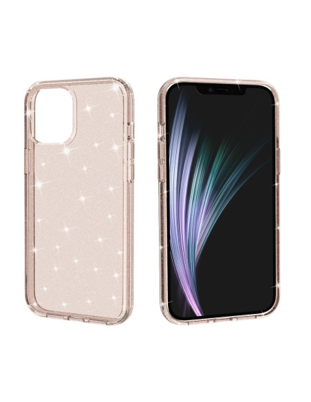 Stötdämpande mobilskal Gnistra Guld för iPhone 12 Mini, visad från sidan med glittrande yta