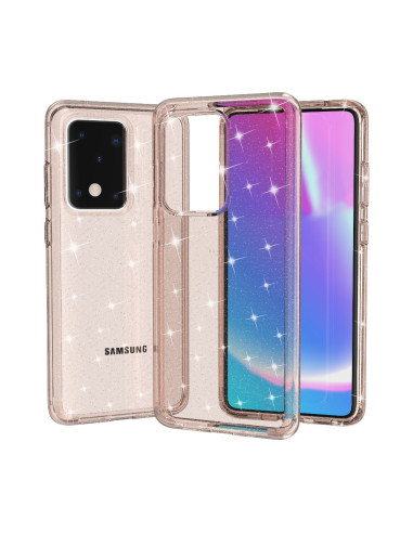 Stötdämpande mobilskal i guld för Samsung S20 Ultra, med glittrande yta och öppen framsida