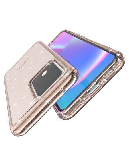 Mobilskal i guld för Samsung S20 Ultra, sett snett framifrån med glittrande yta