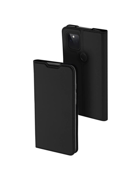 Svart Flipfodral Skin Pro för Google Pixel 4a med kortfack, sett framifrån och bakifrån