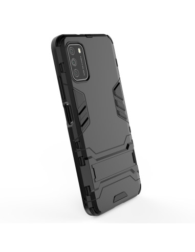 Xiaomi Poco M3 stöttåligt skal med kickstand, visat från sidan med detaljerad vy av baksidan