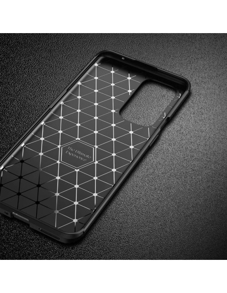Inuti OnePlus 9 Pro skalet med geometrisk mönstring, sett från sidan