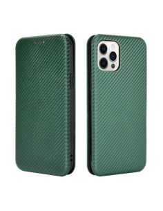Grönt flipfodral för iPhone 12 Pro Max med kortfack, öppet och monterat på telefon 2