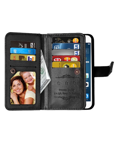 Inuti svart plånboksfodral för Huawei Y6 II Compact med kortfack och fotoöppning