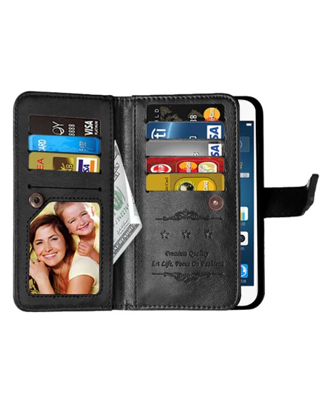 Inuti svart plånboksfodral för Huawei Y6 II Compact med kortfack och fotoöppning