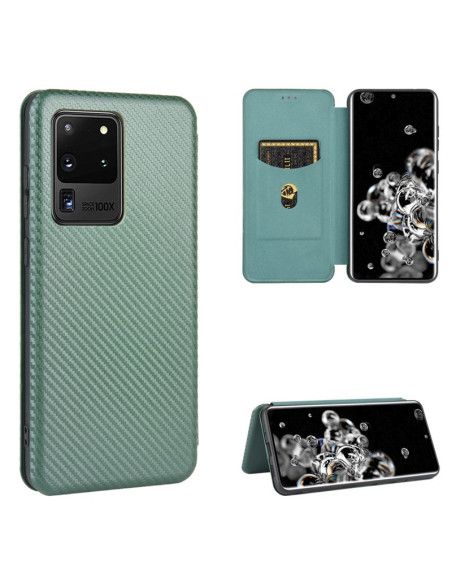Samsung S20 Ultra Flipfodral Kortfack CarbonDreams Grön