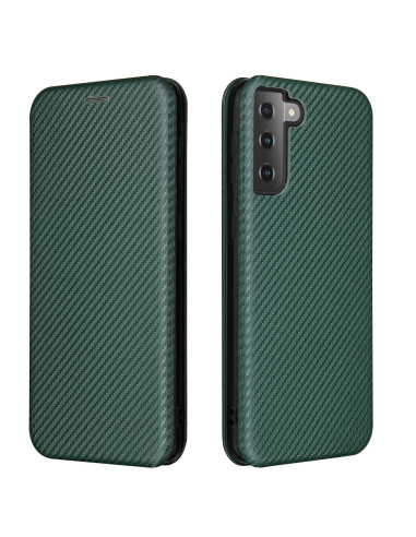 Grönt flipfodral för Samsung S21 Plus med kortfack, visat från sidan