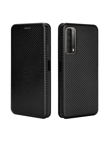 Flipfodral för Huawei P Smart 2021 med kolfiberdesign, sett framifrån och bakifrån