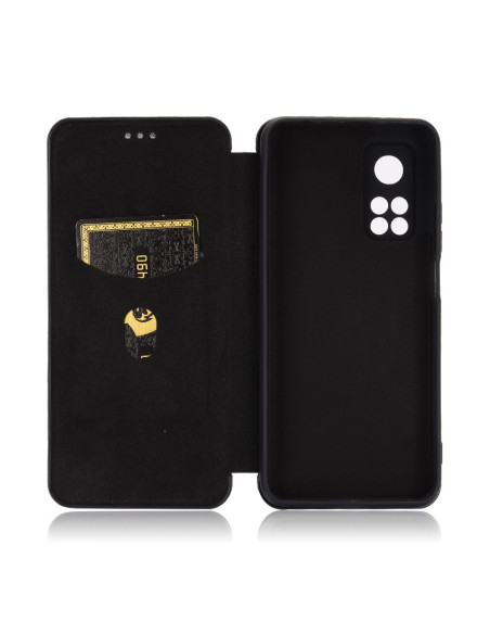 Inuti flipfodralet med kortfack för Xiaomi Mi 10T, mjukt material och kolfiberdesign
