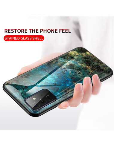 Samsung A72 5G Marmorskal 9H Härdat Glas Baksida Grön Marmor Glassback V2