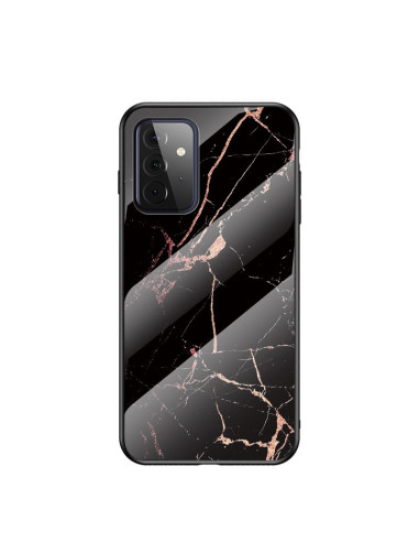Samsung A72 5G Marmorskal 9H Härdat Glas Baksida Svart/Guld Glassback V2