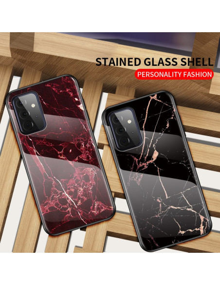 Samsung A72 5G Marmorskal 9H Härdat Glas Baksida Svart/Guld Glassback V2