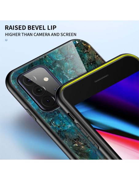 Samsung A72 5G Marmorskal 9H Härdat Glas Baksida Svart/Guld Glassback V2