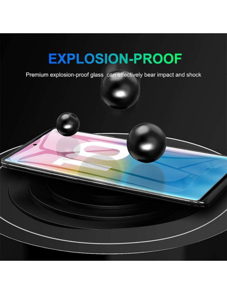Närbild av Samsung Note 20 med FullGlue 9H härdat glas som visar dess skyddande egenskaper