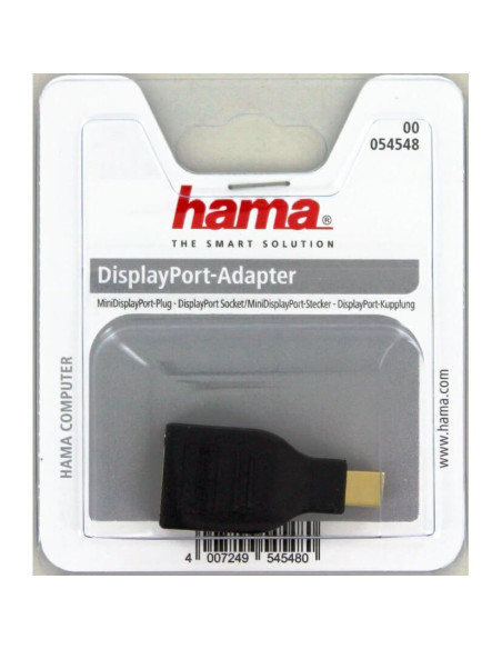 HAMA Adapter DisplayPort till Mini DisplayPort i förpackning, med tydlig visning av kontakten