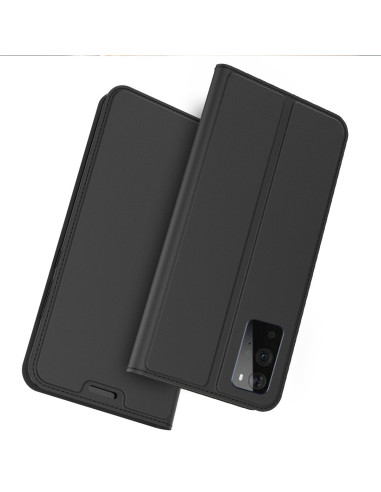Svart flipfodral för OnePlus 9 med öppet lock och kortfack