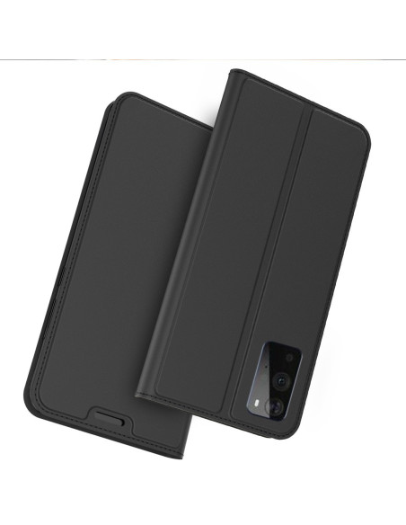 Svart flipfodral för OnePlus 9 med öppet lock och kortfack