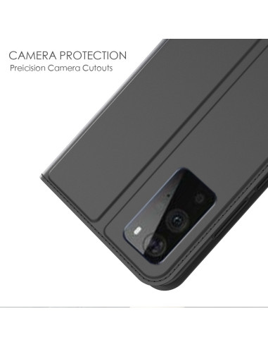Detaljvy av OnePlus 9 flipfodral med kamerautskärningar och stängd front