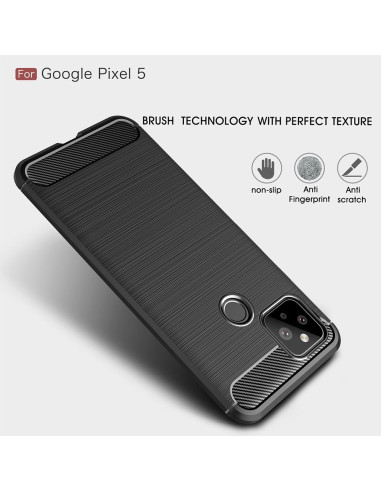 Google Pixel 5 skal i svart med texturerad yta, visat från sidan med kamerautskärning