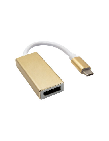 Guldadapter USB-C till DisplayPort med vit kabel, 15 cm lång