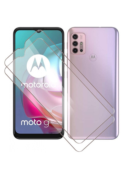 Motorola Moto G30 med härdat glas monterat på skärmen, visat framifrån