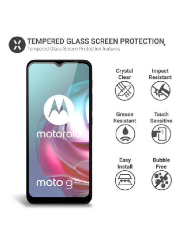 Härdat glas för Motorola Moto G30, visat framifrån med tydlig skärmdesign och skyddsfunktioner