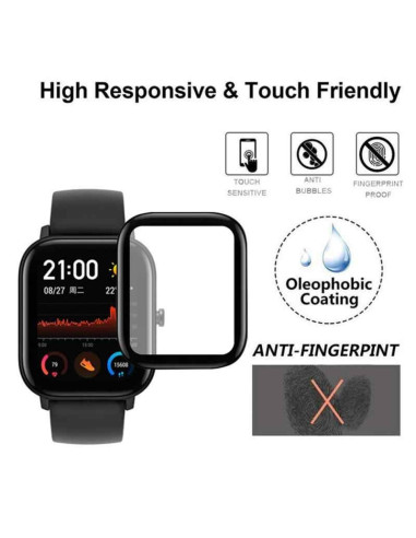 Detaljvy av transparent skärmskydd för Amazfit GTS 2 Mini med fokus på anti-fingeravtryck och känslighet