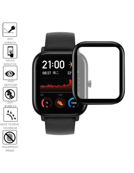 Amazfit GTS 2 Mini med härdat glas i detaljvy, visar skärmens klarhet och skydd