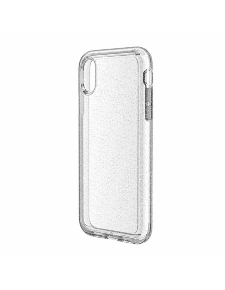Sido vy av silverfärgat Gnistra-mobilskal för iPhone XS Max med glittrande yta
