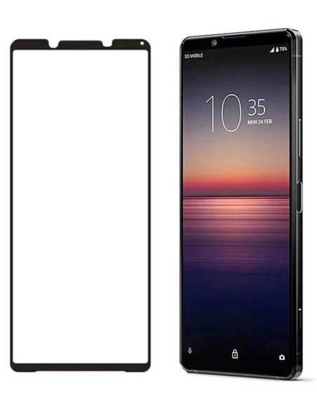 Härdat glas för Xperia 1 III, visat framifrån med transparent design och fullframe-skydd